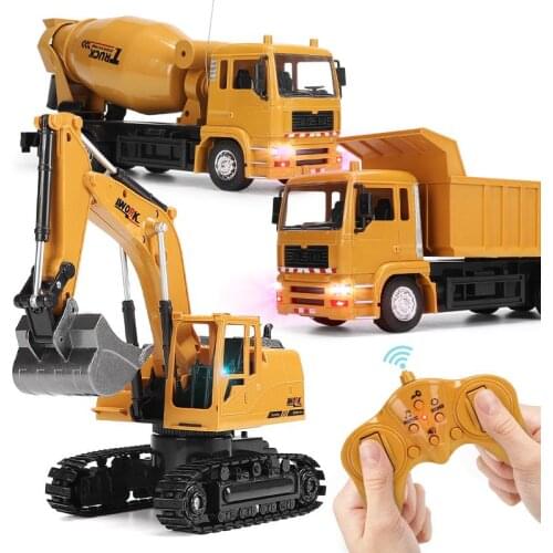Remote Control Excavator Dumptruck Crane Blender With Light Vehicle Simulation Alloy Plastic Rc Engineering Toys For Kids Boys