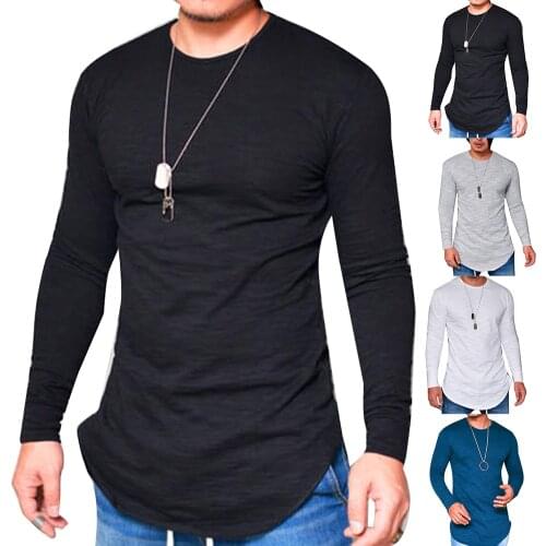 Plus Size 3XL Men Autumn Solid Color O Neck Long Sleeve Cotton Thin T-shirt Bottoming Top Men Basic Top
