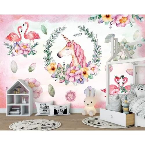 Beibehang Mural wallpaper Nordic simple flamingo childrens room decoration background wall living room bedroom 3d wallpaper