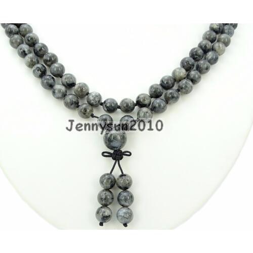 Natural Larvikite Labradorite 8mm Gems Stone Buddhist 108 Beads Prayer Mala Knot Necklace Multi-Purpose 5Strands/Pack