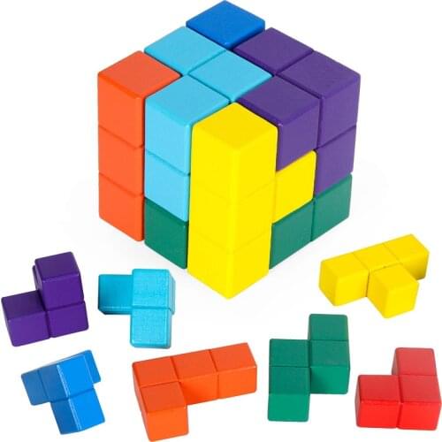 New Russian Block Wooden Teaching Aids Small Seven Treasure Childrens Puzzle Toys Cross-border Large Particles Building Blocks