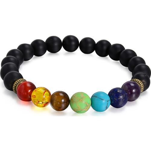 New 7 Chakra Bracelets Men Women Black Lava Healing Balance 8mm Beads Natural Stone Yoga Couple Bracelets For DIY Lava Jewelry