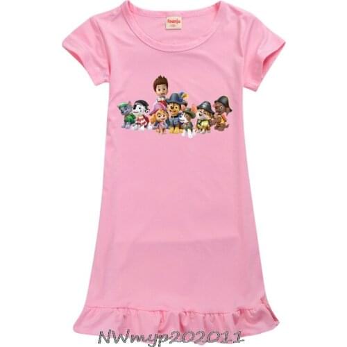 Girl Dress Ice Silk Short-sleeved Pajama Summer PAW PATROL Child Home Dress Kids Dresses for Girls Toddler Nightgown 1-12 Year