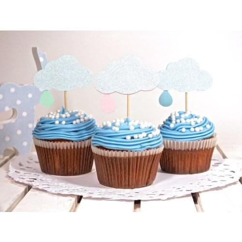 Gender Reveal Shower, Little Rain Cupcake Toppers, Cloud Cupcake Toppers, Baby Shower, Birthday Decor, First Birthday