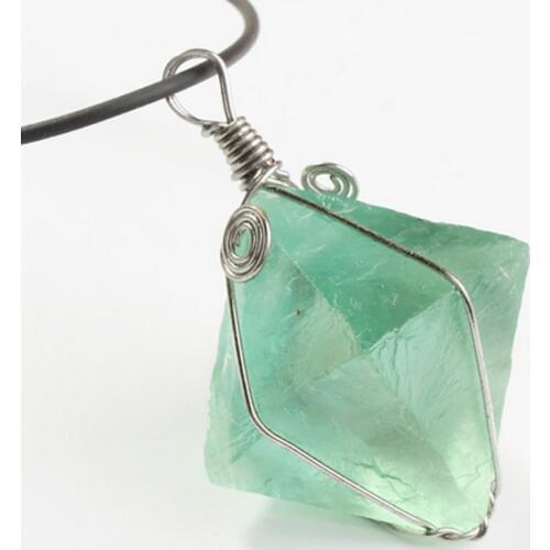 Kraft-beads Popular Silver Plated Irregular Shape Stone Wire Wrapped Green Fluorite Pendant Fashion Jewelry