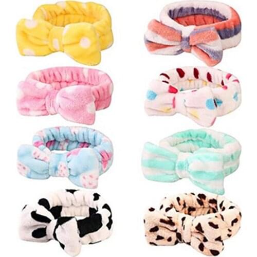 8PCS Bow Hair Band Coral Fleece Shower Washing Face Headbands Head Wraps Hair Bands For Makeup Decorative Headbands