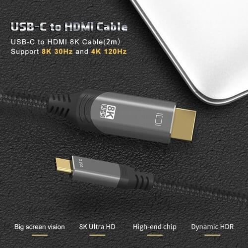 8K USB3.1 UBS Type C to HDMI 2.1-compatible Cable 8K 30Hz 4K 120Hz 48Gbps HDR Thunderbolt 3 Cable for Mackbook Phone Tablet More