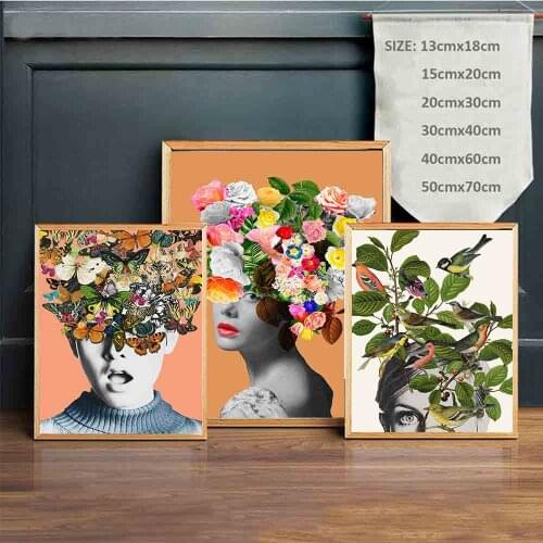 Morden Pink Flowers Bird Beauty Poster And Print Canvas Painting Wall Art Pictures For Girls Room Living Room Home Decor Fashion