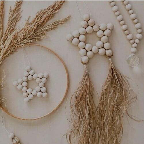 T3EC Nordic Style Wooden Beads Ornaments Kids Room Decoration Wall Hanging Girls Baby Tents Decorative