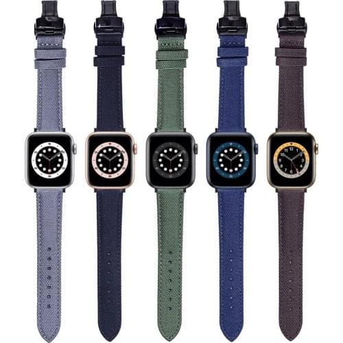 Canvas Nylon Butterfly Buckle Strap For Apple Watch Series 6 SE 5 4 3 2 1 Band For iWatch 44mm 40mm 42mm 38mm Bracelet watchband