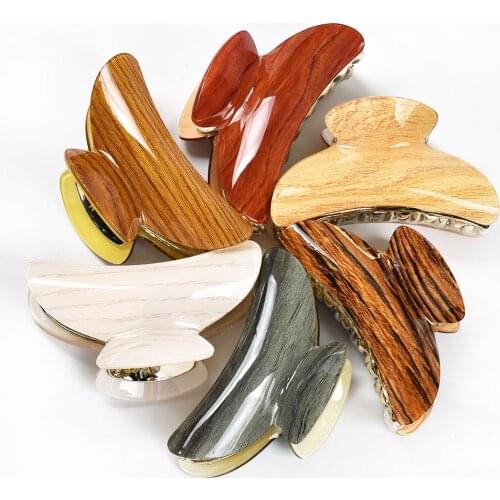 Hair Crabs For Women Wood Grain Pattern Claw Clips Acrylic Clamps Ponytail Holders Ladies Makeup Accessoire Cheveux