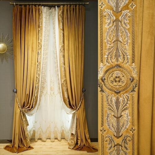 European style living room atmosphere curtain embroidery light luxury velvet retro golden coffee bedroom shading French