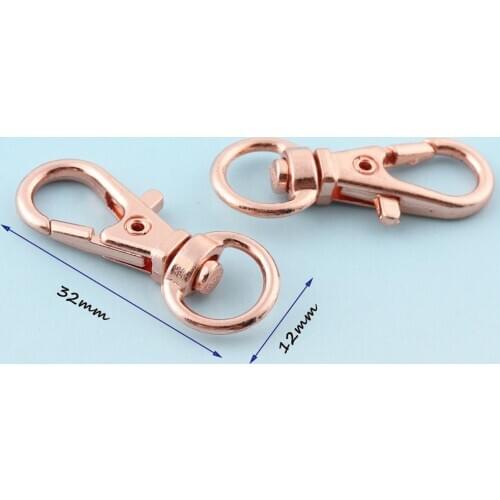 20pcs 32*12mm Metal Rose Gold Swivel Clasp Lobster Snap Hook Masks Lanyard Clips Key Chains Purse Strap DIY Accessories