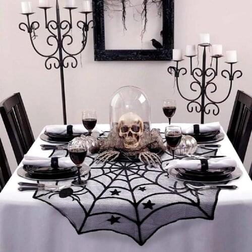 1pc Halloween Lace Spider Web Tablecloth Rectangle Fireplace Mantle Scarf Skull Skeleton Curtain Event Party Decoration Supplies