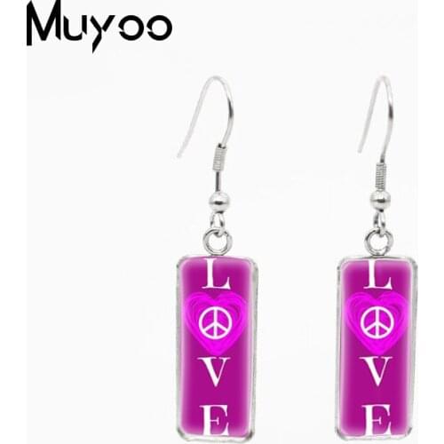 2021 New Fashion Peace and Love Hippie Signs Handcraft Jewelry Rectangle Stainless Steel Dangles Earrings