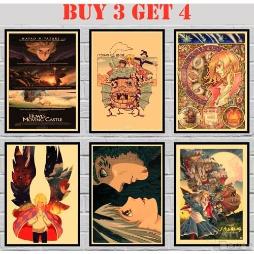 27 Designs Ghibli Movie Howls Moving Castle Kraft paper Poster Painting Wall Sticker 42X30cm