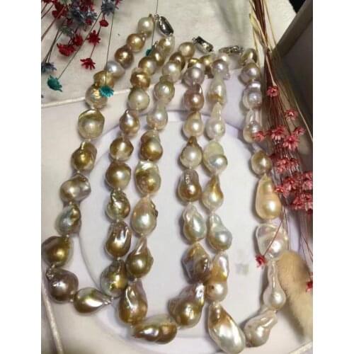 Free shipping Natural 15-24mm genuine white purple baroque pearl necklace