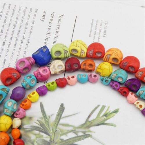 Julie Wang 6/10/12mm Skull Beads Artificial Stone Mixed Colors Spacer Beads Bracelet Necklace Jewelry Making Accessory