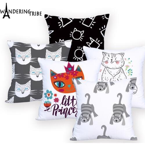 Cute Cat Cushions Cover for Sofa Chair Decorative Custom Personalized Throw Pillows Animal Almofadas Decorativa Designer