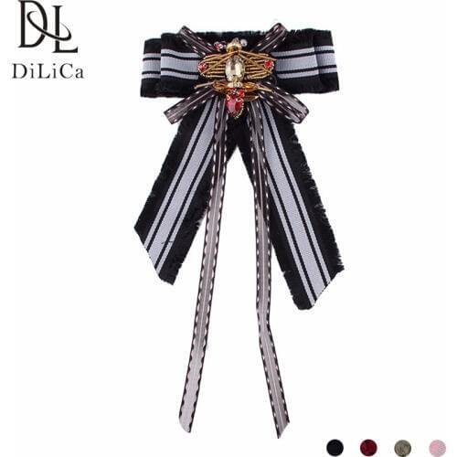DiLiCa Fashion Bowknot Brooches pins for Women Long Tassel Statement Brooch Pin Clip Up Costume Jewelry Broche