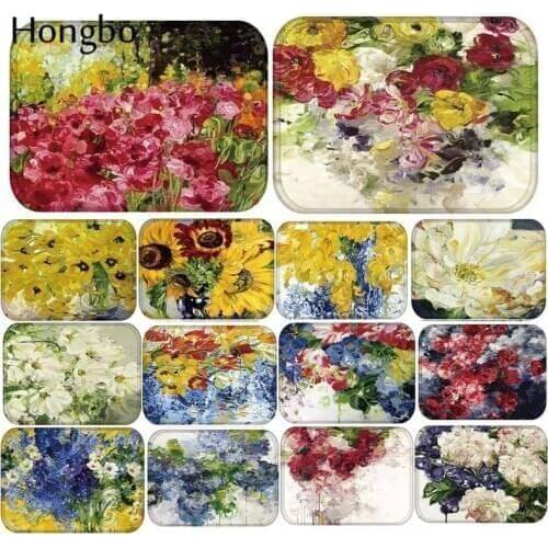 Hongbo Oil Painting Flower Anti Slip Doormats Door Entry Front Door Mats Outdoor Entrance Indoor Welcome Home