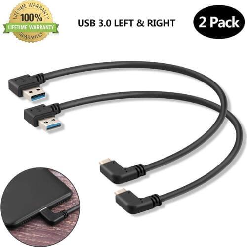 USB C 90 Degree Right Angle Cable Extension USB 3.0 Type c Cable Left & Right Angle Male for Data Sync and Charging (2 Pack)