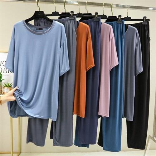 Hot Sale 2021 Summer 2 Piece Set Modal Cotton Homewear For Men Casual Large Size 5XL 6XL Sleepwear Suit Male Pajamas Lounge Wear