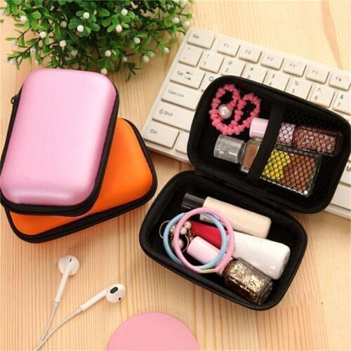 Mini 6 colors Headphone storage box Zipper Hard PU Leather Storage Earphone Bag Protective USB Cable Organizer Portable GHMY