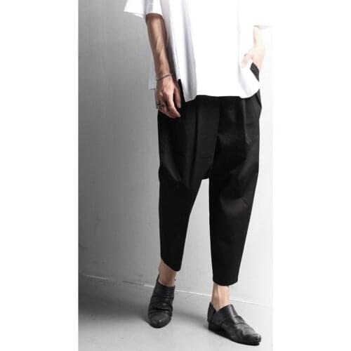 Mens loose sports pants straight Korean solid color fashion tapered pants wide leg casual pants