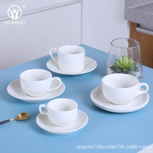 Pure white coffee cup and saucer set creative ceramic water cup with handle Office Cup large capacity conference cup