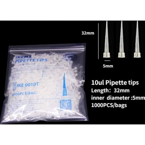 IKEME 1000pcs 10ul Pipette Tips Lab PP Pipette Gun Plastic Tips To Experiment Supplies