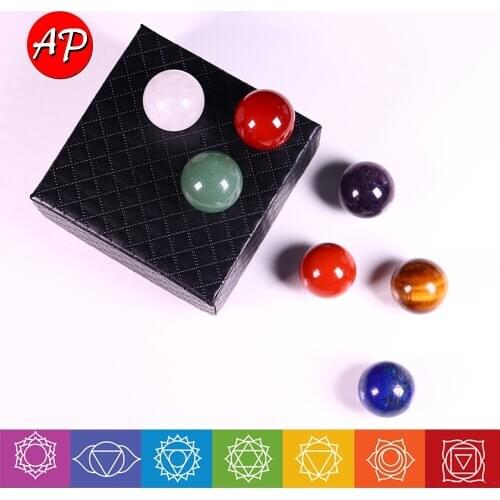Natural 2cm Crystal ball 7 Chakra Quartz Set Reiki Luky Yoga Healing Stone Home Decor Pendulum Pendant Gift Box