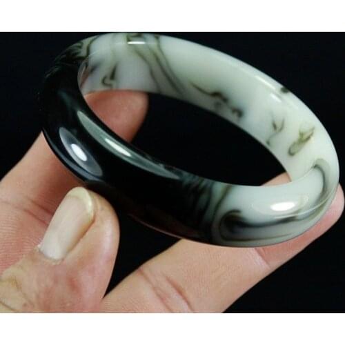 Natural blue and white color hand-carved wide bar jade bracelet Fashion boutique jewelry womens cyan bracelet popular gift