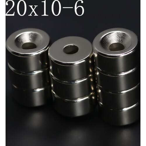 1/2/5/10/20Pcs 20x10-6Neodymium Magnet 20mm x 10mm Hole 6mm NdFeB N35 Round Super Powerful Strong Permanent Magnetic imanes Disc