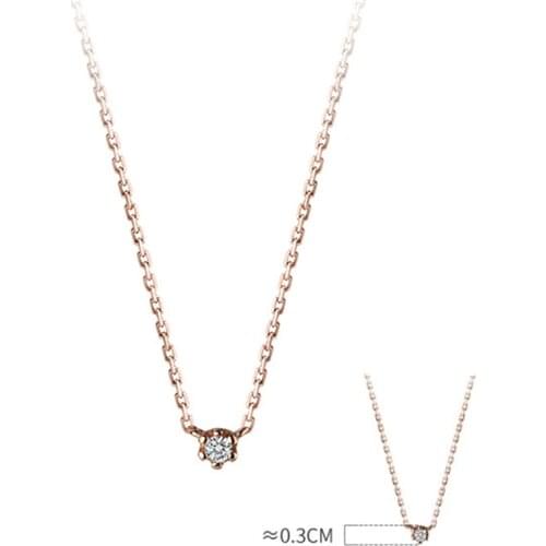 100% 925 Sterling Silver Small Tiny 3mm Cubic Zirconia Charm Necklace for Women Lady Girls Party New Year Jewellery