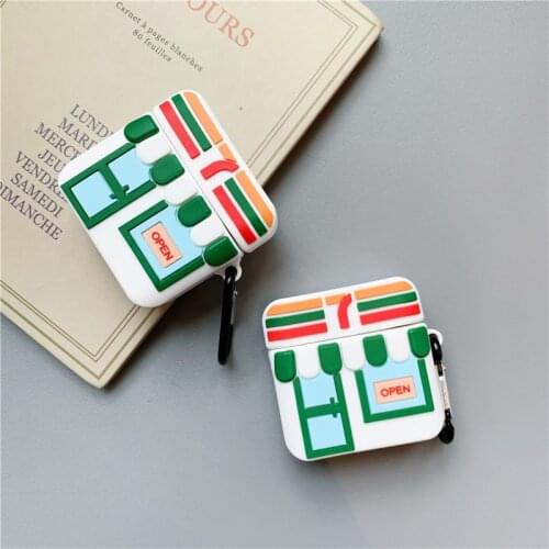 Hot 3D Cartoon Convenient Store Design Earphone Case with Keychain for Airpods Pro Creative Cute Style Cover for Airpod 1/2