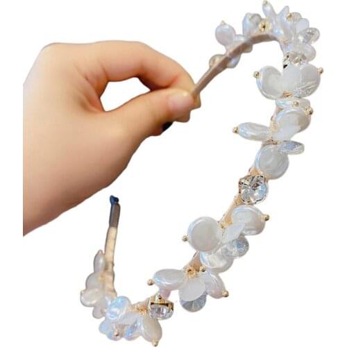 High End Pearl Rhinestone Flower Retro French Headband Exquisite Festival Handmade Hair Accessories for Women Girls