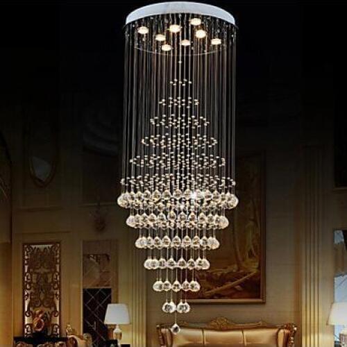 Luxury K9 Crystal pendant Lighting K9 Lamp Fixtures with 8 Bulbs D60CM H180CM AC 110-220V Stairs hall pendant LED Crystal Lamp