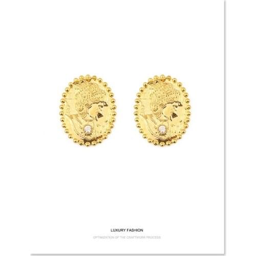 Vintage Court Style Zircon Gold-plating Girls Stud Earrings.Silver Needle Avatar Girl Earrings