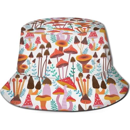 NOISYDESIGNS Forest Mushrooms Print Bucket Hats For Women Outdoor Hat Fisherman Cap Lady Fashion Fisherman Hats YouthGirls