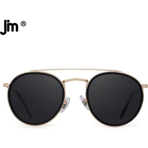 Vintage Round Polarized Sunglasses Men Women Double Bridge Metal Frame Sunglasses Driving UV400