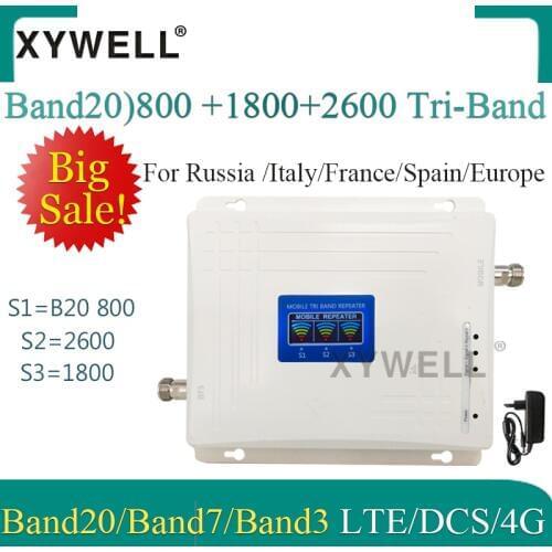 1PCS LTE B20 800 1800 2600Mhz Tri-Band Mobile Signal Booster 4G Cell Phone Amplifier 2G 4G Cellular Repeater LTE DCS 4G Booster