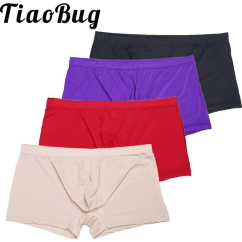 TiaoBug Ice Silk Men Underwear Sexy Underpants Pure Color Breathable Boxer Shorts Underwear Man Slip Gay Lingerie Panties