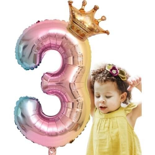 Large 32inch Helium Air Digit Figure Big Crown Number Foil Balloon Birthday Party Decorations Kids