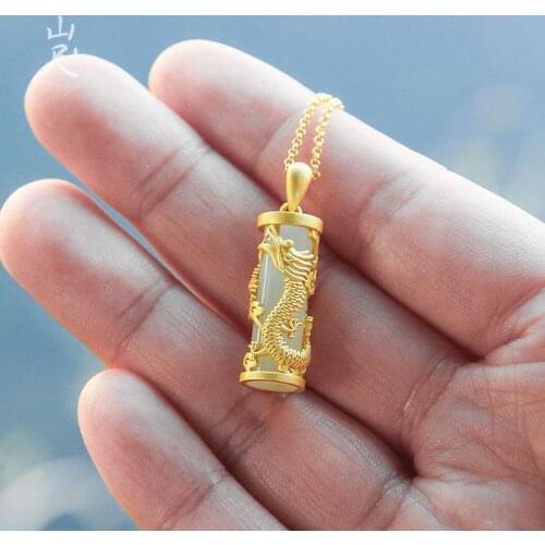 Yunlong Jade Natural Hetian Jade Dragon Pattern White Jade Necklace S925 Sterling Silver Jade Prosperity Brought by the Dragon a