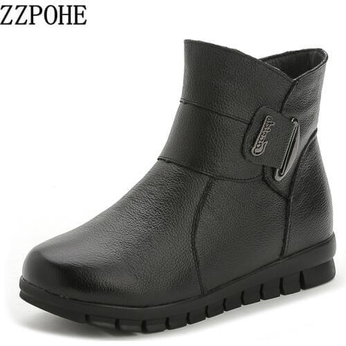 ZZPOHE Autumn Winter New Women Warm Ankle Snow Boots Mother Genuine leather Platform Wedges Snow Boots elderly Plus size shoes