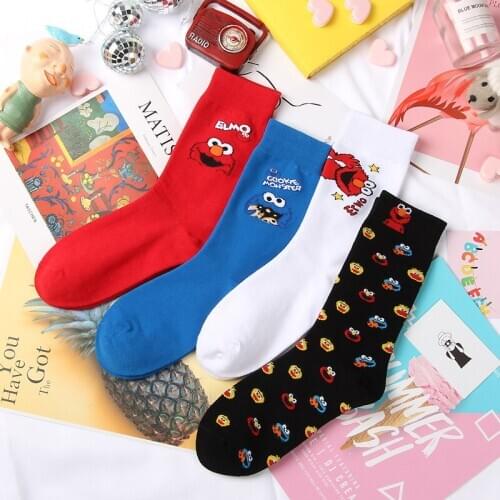Women Streetwear Cartoon Socks Short Socks Cotton Funny Sock for Girls Sesame Street Harajuku Kawaii Cute Casual Sox Happy Socks