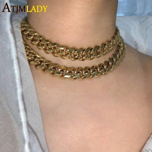 2021 Hip Hop Fashion Punk Miami Cuban Necklace Collar Statement Gold Color 14mm Width Thick Chain Necklace Women Choker Jewelry