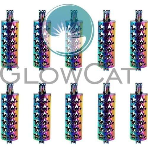 10X C284 Rainbow Full Star Long Tube Beads Cage Jewelry Making Perfume Essential Oil Diffuser Pearl Cage Locket Pendant