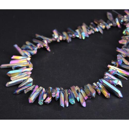 15.5"strand Titanium Rainbow Raw Crystal Quartz Top Drilled Point Loose Beads,Natural Crystal Stick Pendants DIY Jewelry Making